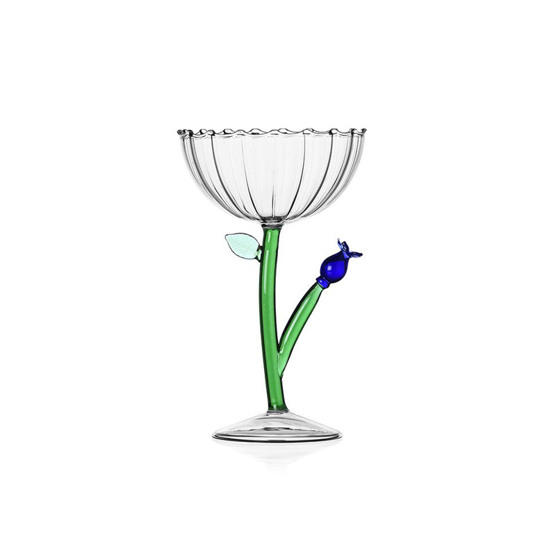 Botanica - Optical Champagne Bowl Blue Flower 9.5 Oz