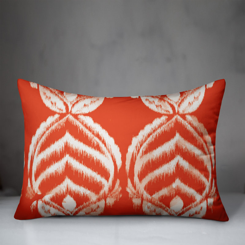 Damask Outdoor Reversible Throw Pillow, Orange Damask