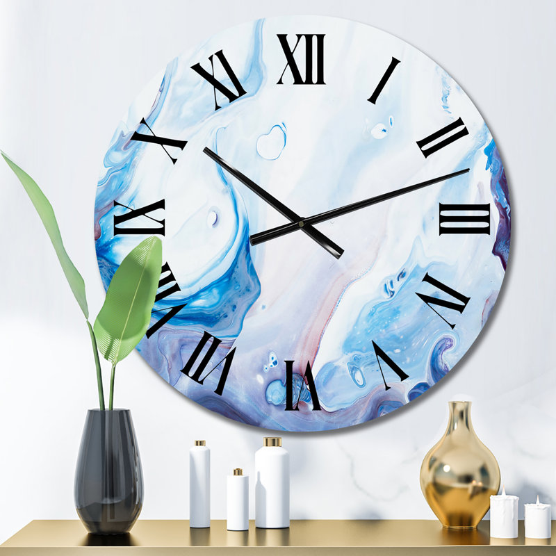 Horloge murale moderne bleu clair et rose liquide, Surdimensionné