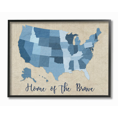 "home of the courage denim map" , art textuel encadré