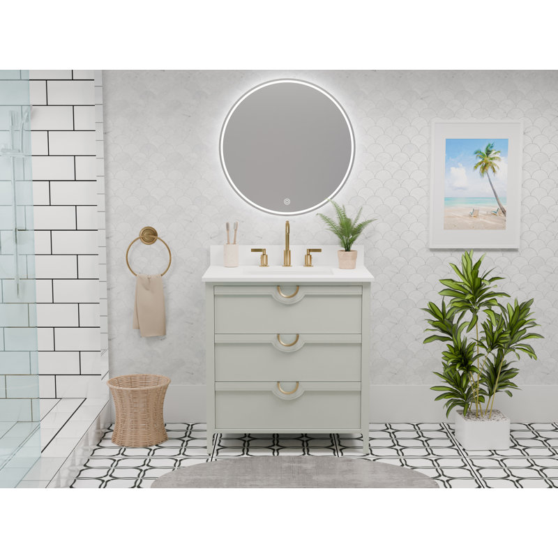 Yulan 30" Single Vanity With Pure White Quartz Top, Pre Assembled