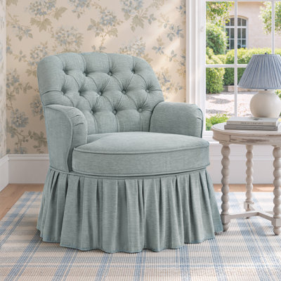 Maggie Swivel Accent Chair With Pleated Skirt For Living Room, Bedroom, Office, Smoke Blue Green