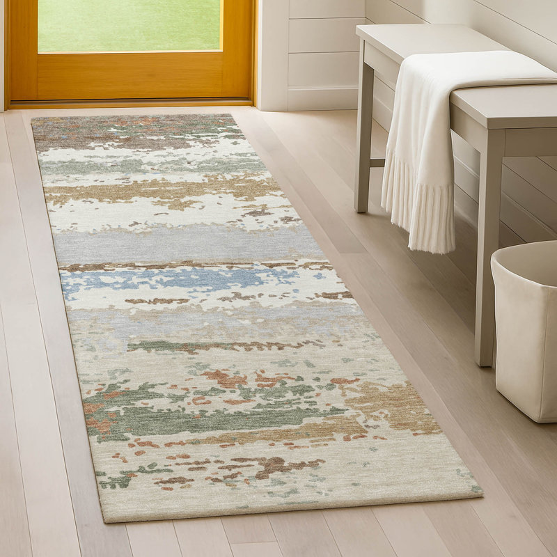 Machine Washable Indoor/Outdoor Chantille ACN2592 Abstract Rug, 2'3" x 7'6" Runner, Ivory