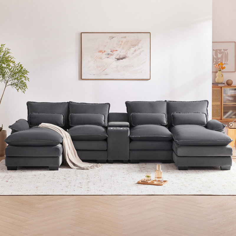 Canapé modulaire en U 5 pièces rembourré, Grey Velvet