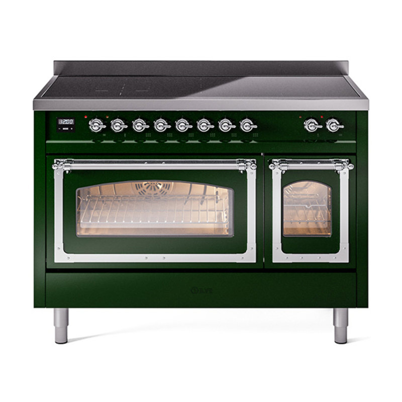 ILVE Nostalgie II Noblesse 48 in Induction Range, 6 Induction Elements (Glass Door), Emerald Green/Chrome