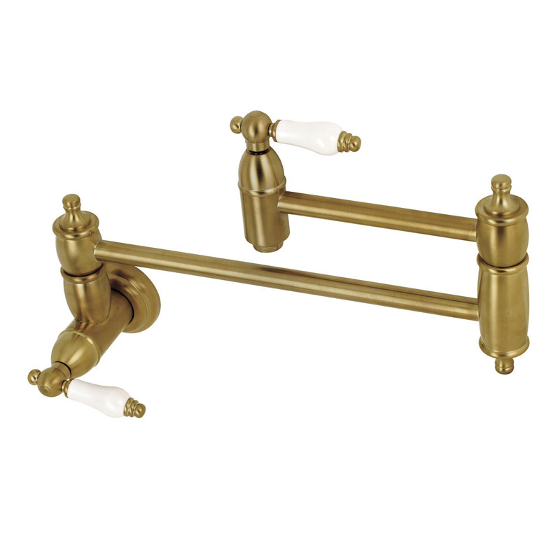 Kingston Brass Restoration Two-Handle 1-Hole Wall Mount Pot Filler Faucet, Satin Brass