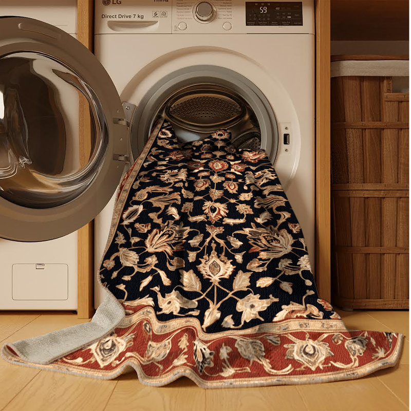 Tapis brun lavable à la machine, Rond 7 pi