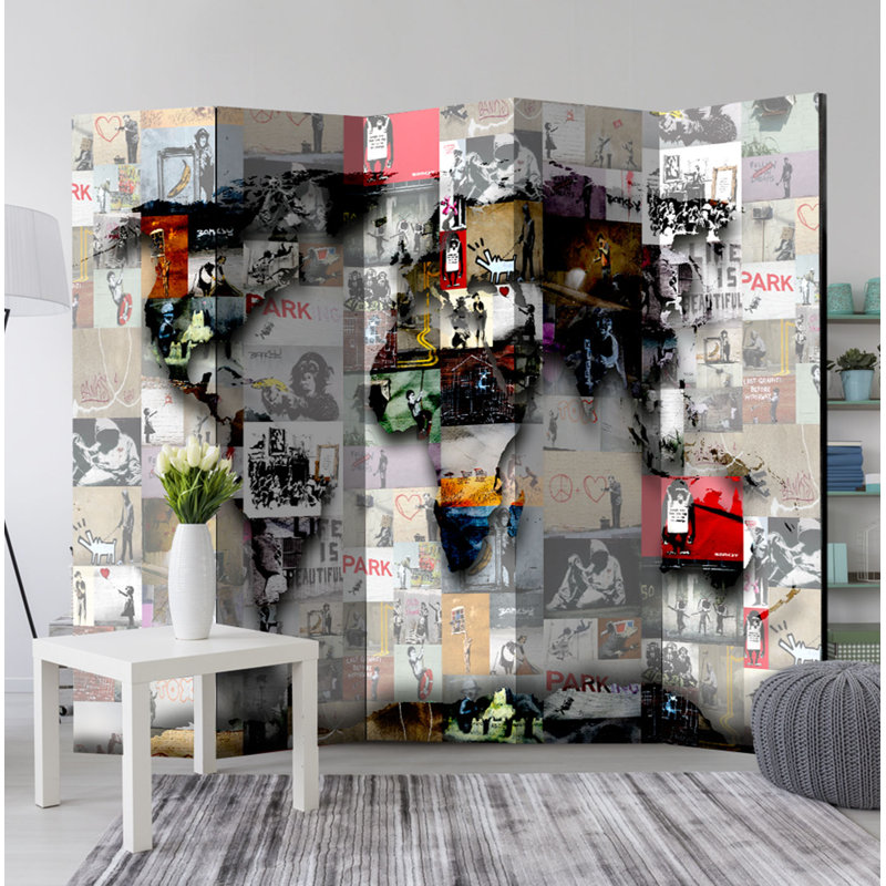 225cm W x 172cm H 5 - Panel Solid Wood Folding Room Divider