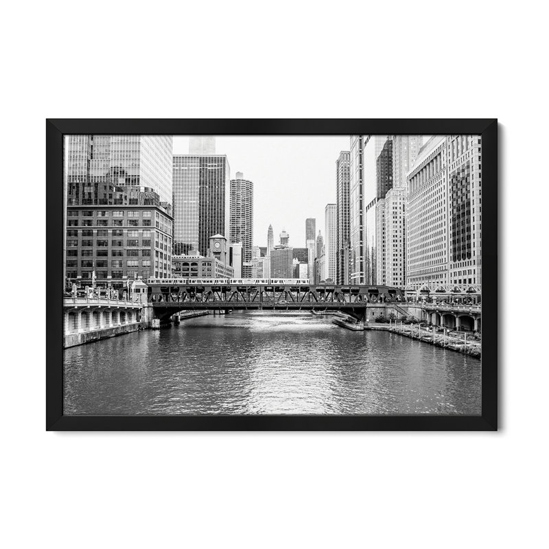 BW Chicago River View Premium Framed Posters, 16" H x 24" W