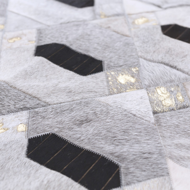 Linaje Cowhide Geometric Area Rug in Gray, Runner 2'7" x 6'6"