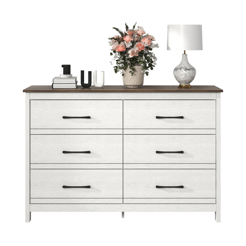 Commode 6 tiroirs Aubarta, Perle chêne blanc