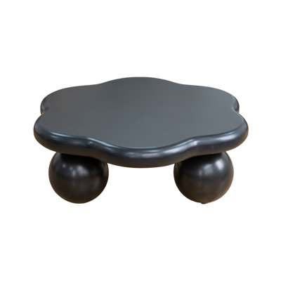 35" Black Cloud Shaped Coffee Table, Petal-Shaped Modern Minimalist Coffee Table with Spherical Legs Kid & Pet Friendly Space Saving Living Room Table for Small Apartment