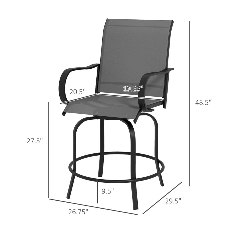 Outsunny Outdoor Bar Stools With Armrests, Set Of 2 360Â° Swivel Bar Height Patio Chairs With High-Density Mesh Fabric, Steel Frame Dining Chairs For Balcony, Poolside, Backyard