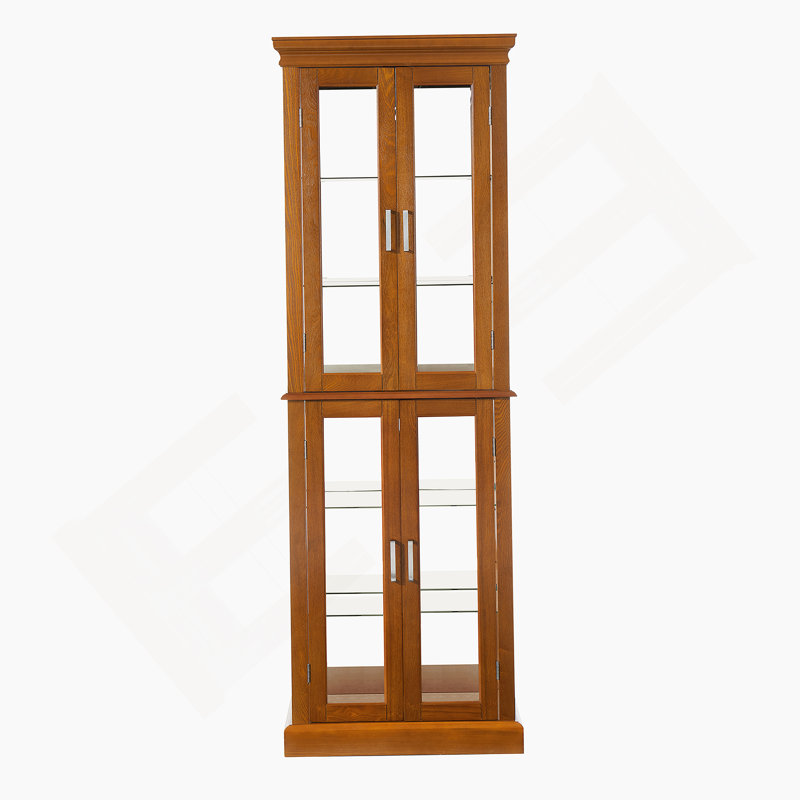 Vitrine lumineuse avec tablettes réglables et dossier en miroir, idéale pour mettre en valeur des objets de collection et embellir les intérieurs
