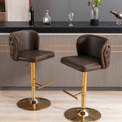 Adjustable Height Swivel Bar Stools - Modern Pu Leather Upholstered, Back , For Home Pub & Kitchen Island  2, Brown Upholstered Seat Height, And  2,