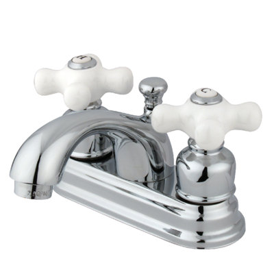 Kingston Brass Two-Handle 3-Hole Deck Mount 4" Centerset Bathroom Faucet with Plastic Pop-Up