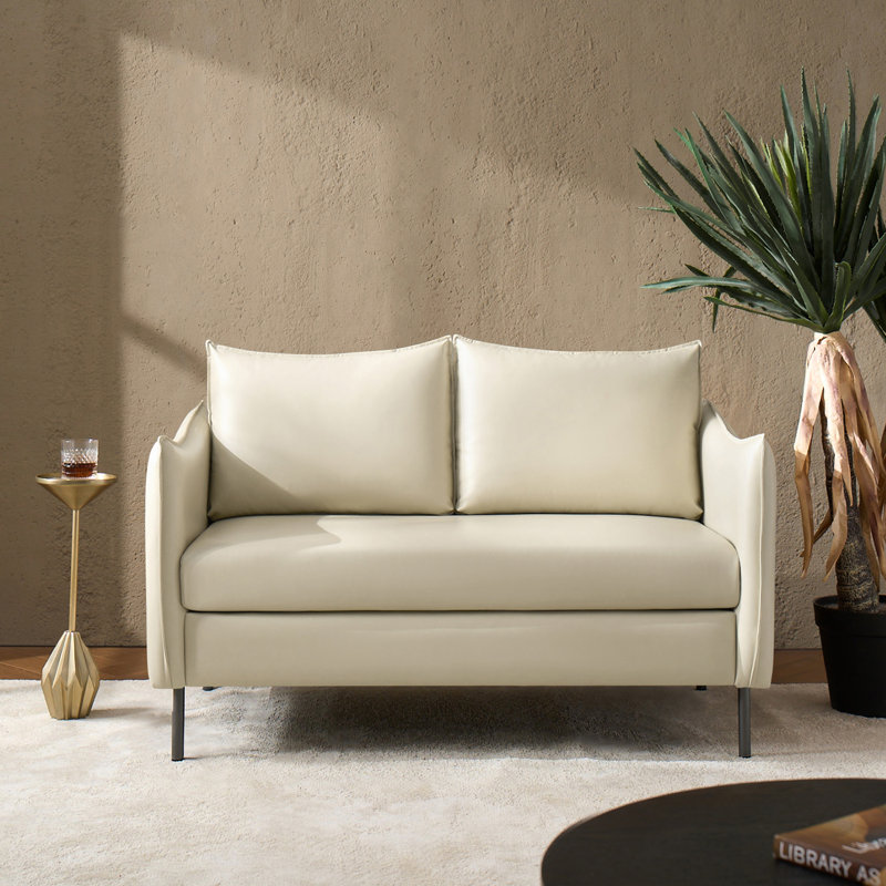 Causeuse rembourrée en cuir Paolo, Beige