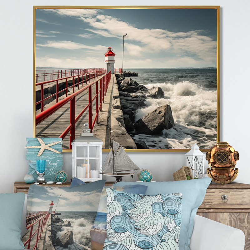 Pier Whispering Waves II - Coastal Pier Wall Decor, H 34 po x l 44 po x P 1,5 po, Cadre flottant doré