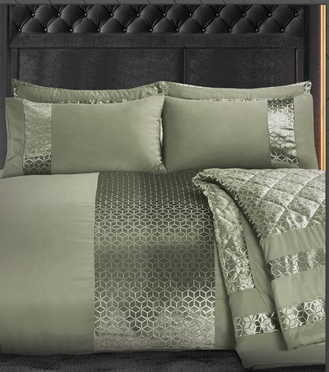 Fairmont Park Geometric Duvet Cover Set with Pillowcases, Double Duvet Cover Set + 2 Pillowcases, Sage