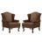 Duward Upholstered Brown Linen Wingback Accent Chair with Rolled Arm and Solid Wood Leg (Set of 2)-1896893031