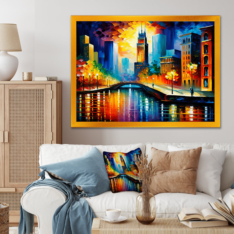 «Colorful Chicago Downtown», art mural sur toile Cityscapes, H 12 po x l 20 po x P 1 po, Cadre doré