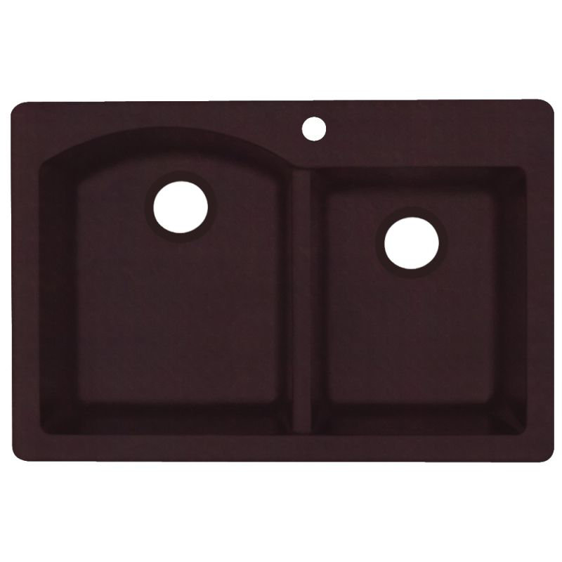 33'' L Drop-In Double Bowl Granite Kitchen Sink, Espresso