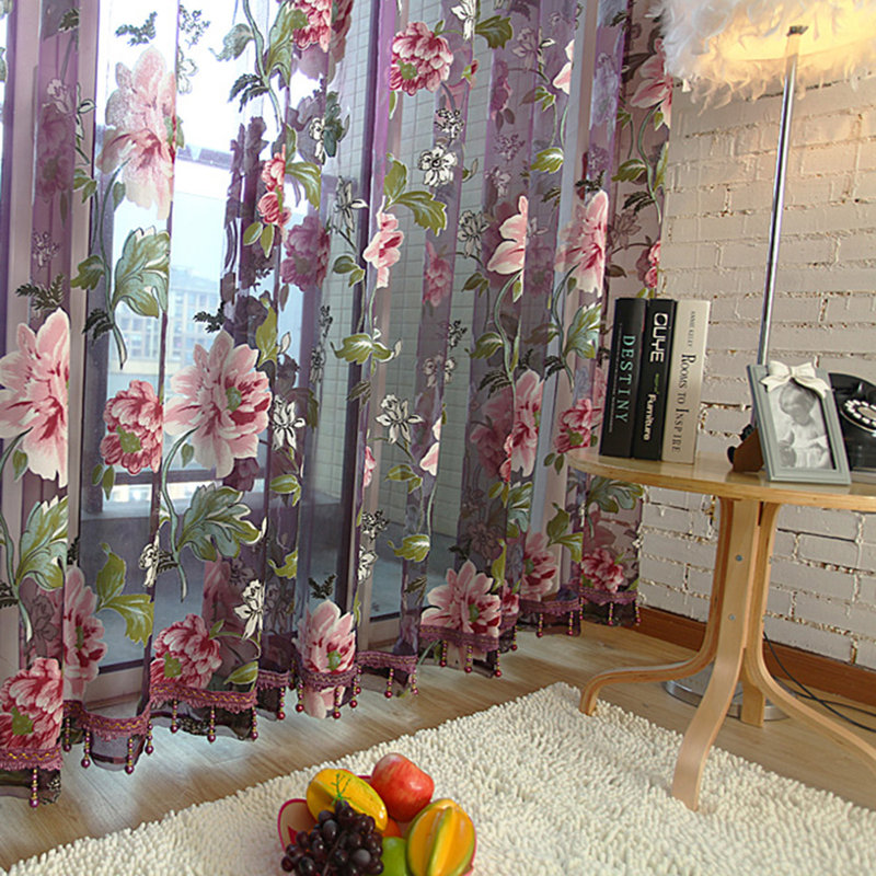 2 Panel Retro Peony Rose Sheer Curtains With Beads Vintage Elegant Rod Pocket Semi Floral Sheer Curtain Lace Voile Panel Drapes Tulle Window Curtains For Living Room Bedroom Dining Room Door Coffee 39 X 78 Inch