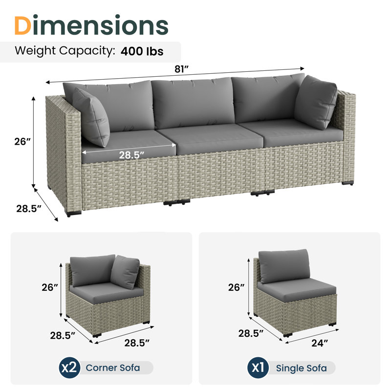 Ensemble de 2 chaises d'angle pour l'extérieur en osier, Gris