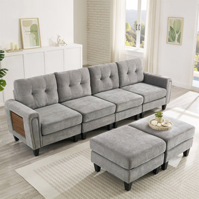 Canapé modulaire moderne en U de 115 po avec deux repose-pieds mobiles