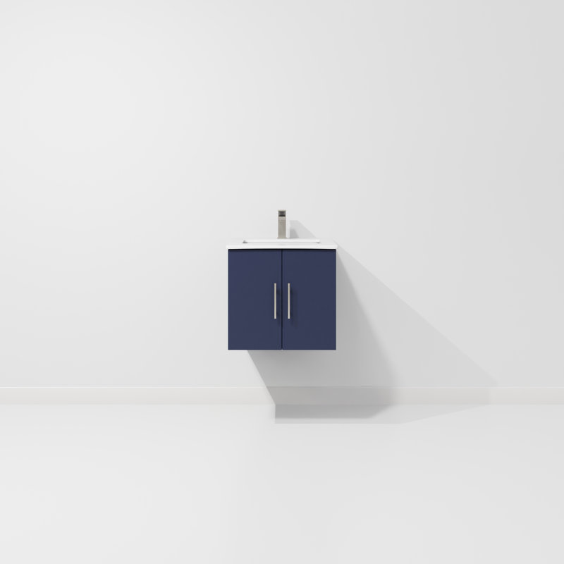 Geneva 24 in W x 22 in D Single Bath Vanity and Chrome Faucet Set, Navy Blue, White Quartz