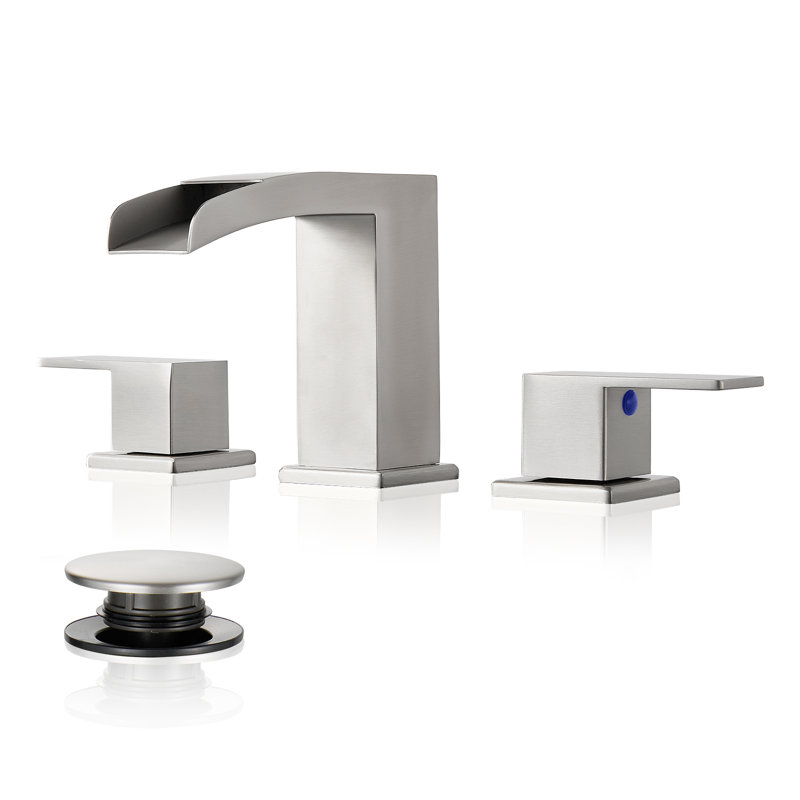 Robinet de lavabo pour salle de bain 8 pouces à 2 poignées et 3 trous avec drain - nickel brossé, Nickel brossé