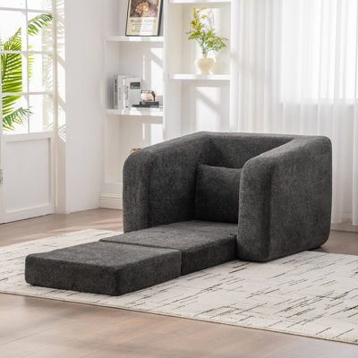 40" Foldable Single Sofa Bed With Armrest & Backrest, Convertible Chenille Boneless Cloud Floor Mattress Sleeper Lounge Accent Chair With Pillow For Apartment Living Room Bedroom Dorm Guestroom, Gray