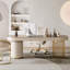 Bureau blanc luxueux de style italien avec plateau en pierre frittée gris clair et blanc, armoire à tiroirs incluse, bureau multifonctionnel et comptoir de réception pour salon de beauté et bureau-200542621
