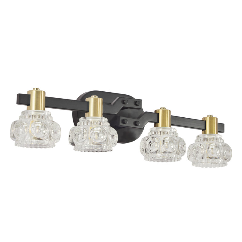 Vintage Style Wall Sconce With 4 Lights, Clear Crystal Shades, Matte Black & Golden, Bathroom Corridor, High Brightness, Simple Install 4- Crystal, Iron Finish, Retro Hallway , Energy Efficient, To