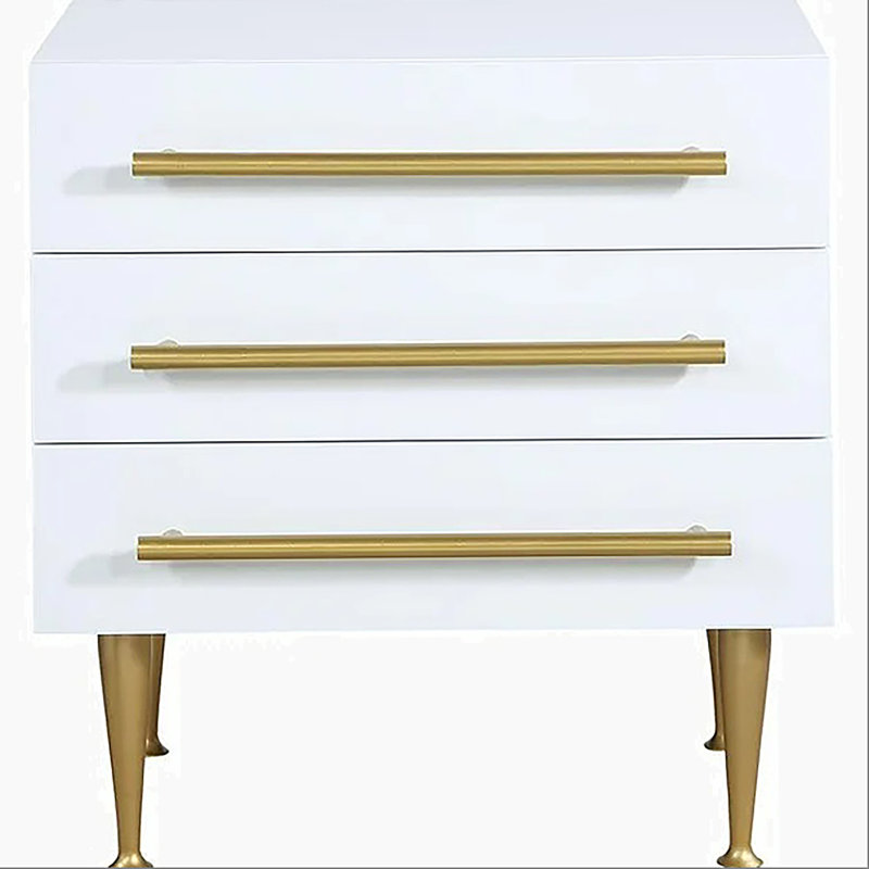 Table de chevet à 3 tiroirs Modern, Doré / Blanc