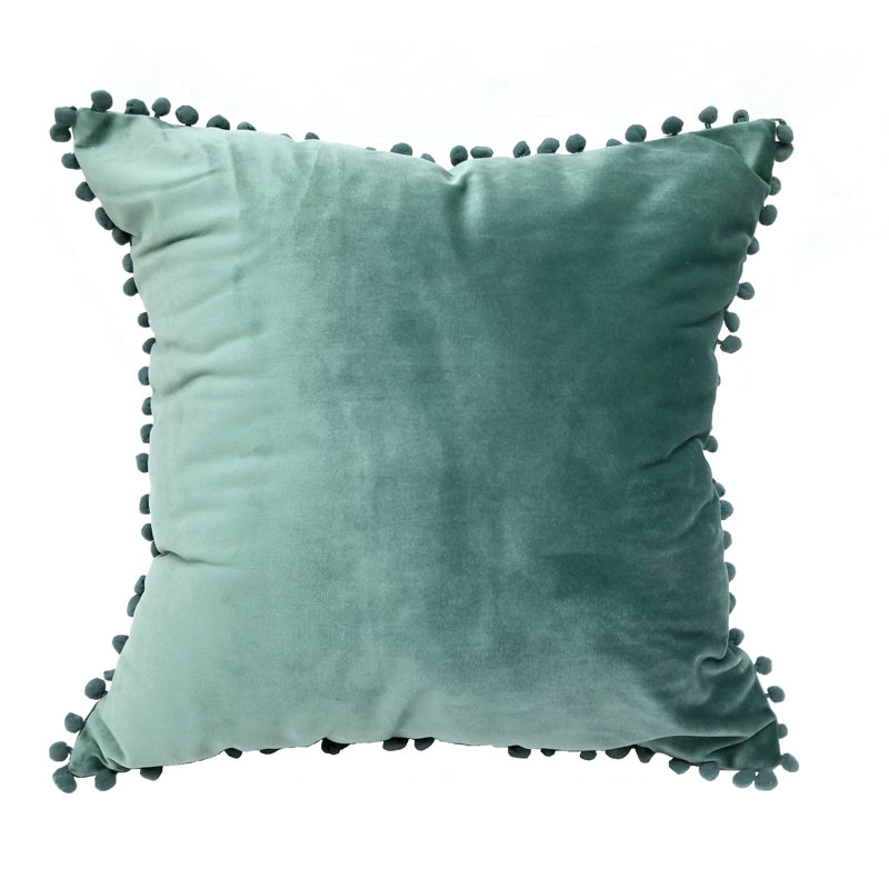 Housse de coussin carré avec pompons Jasmin, Bleu sarcelle cendré