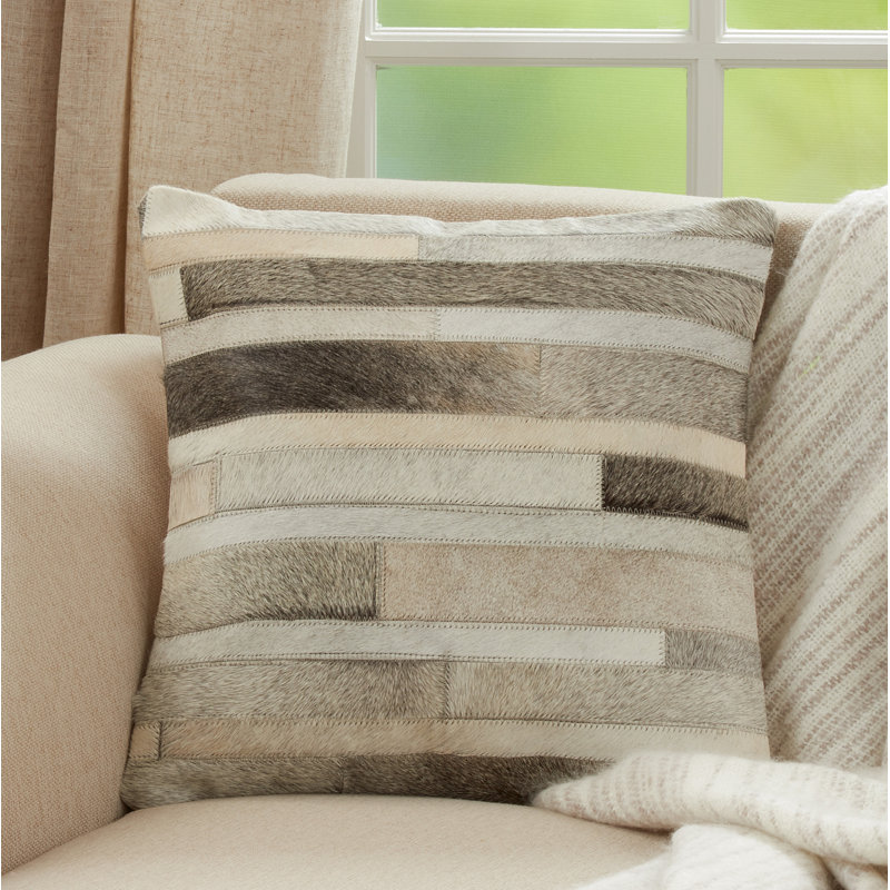Gray Leather Hide Euro Throw Pillow Cover