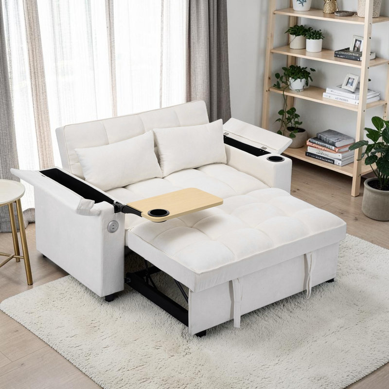 2 Seater Fabric Sofa Bed, Beige Fabric