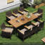 Ensemble repas 9 pièces en osier de patio avec coussins et trou pour parasol 1,9 po