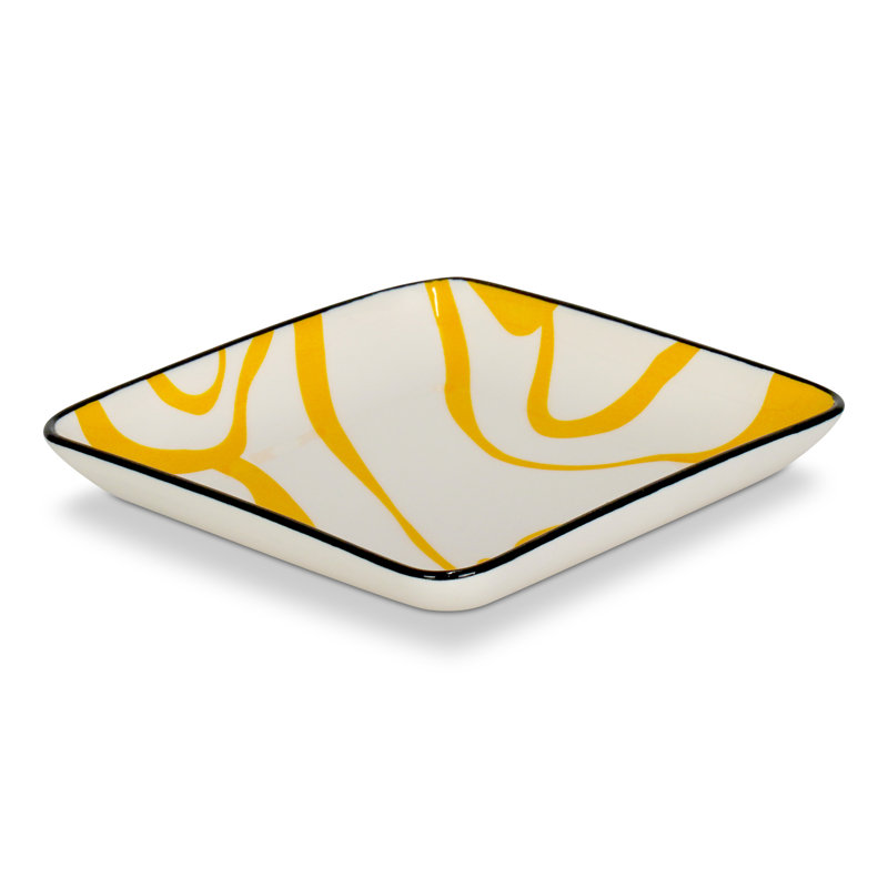 Assiette carrée à chevrons Biscotti 4,5 po, Blanc / jaune