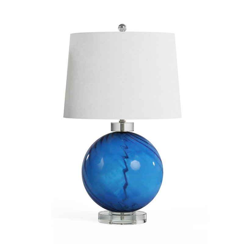 Stunning Vibrant Cobalt Blue Glass Table Lamp with Elegant Linen Shade, Adjustable 3-Way Switch, and Transitional Style for a Sophisticated Warm Ambiance