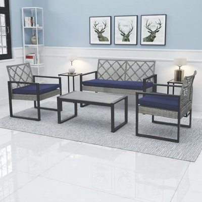 4-Piece Acacia & Rattan Set — 104" of Weave & Blue Comfort for Your Open-Air Conversations