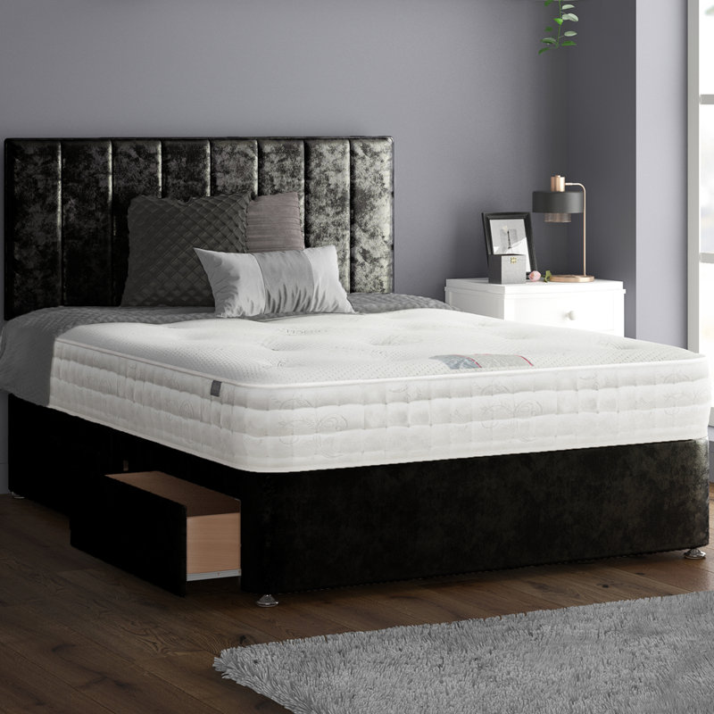 Ohiowa Divan Bed Base, Black, Double (4'6), 2 Foot-end Drawers