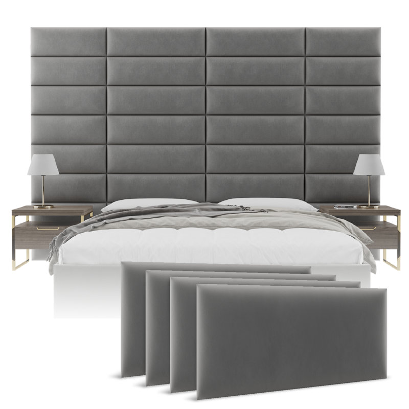 Garen Upholstered Headboard, King, Velvet Smoke Grey