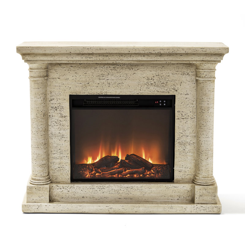 44.5"W Freestand Electric Fireplace With Remote Control, Sahara Travertine