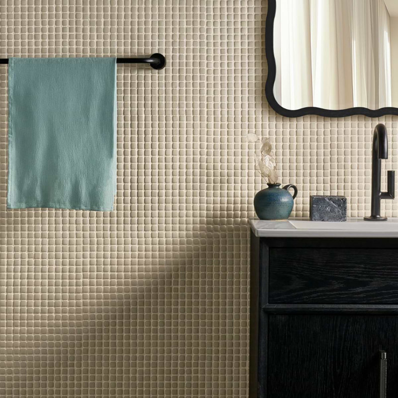 Venini .5" Mini Square Frosted Glass Mosaic Tile, Beige