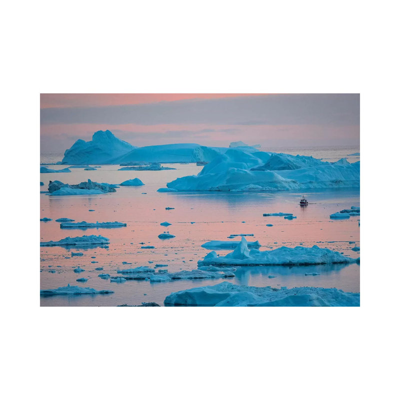 Boat At Ilulissat Icefjord, Unesco, Ilulissat Kangerlua At Disko Bay. Greenland - Wrapped Canvas Print