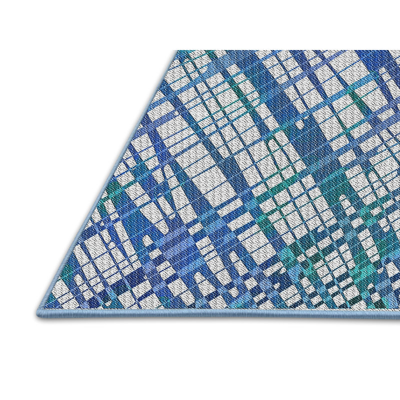 Tapis bleu tissé à la machine, Rectangle 5 pi x 8 pi