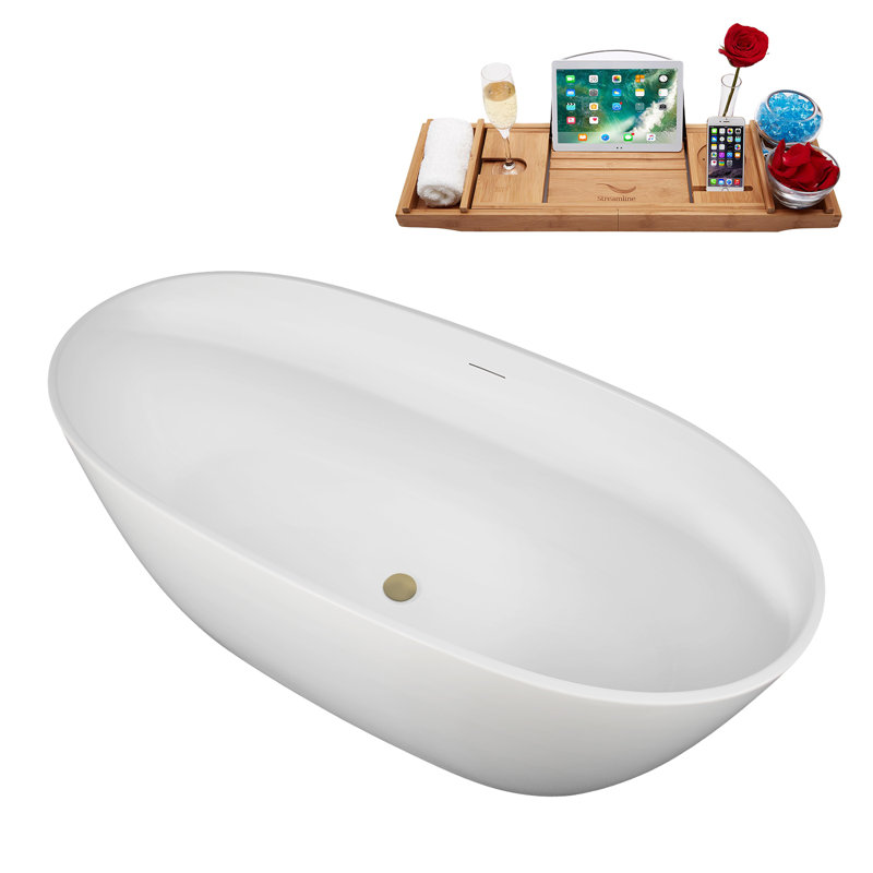 Baignoire autoportante 59 "avec drain interne Streamline, Laiton brossé