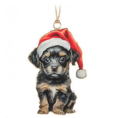 Ornement chiot avec chapeau de père Noël